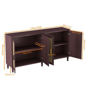 Buffet à 4 portes en rotin avec étagères réglables de 70 pouces pour la cuisine et le salon, solution de rangement durable - Product Image 6