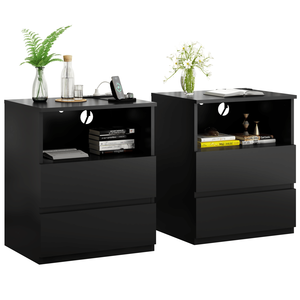 Set di 2 Comodini Moderni in Legno con Ricarica USB C Veloce, Armadietto Contenitore con 2 Cassetti, Grandi Comodini per Uso Accanto al Divano - Product Image 1