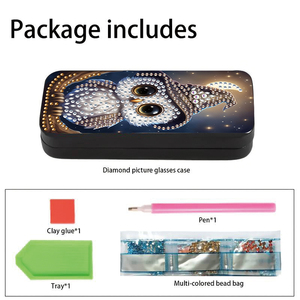 Scatola Portaocchiali con Stampa Diamond Painting, Fai da Te, in Pelle PU, Design Cartone Animato, Cappello da Strega e Gufo, con Diamanti - Product Image 4