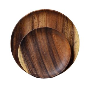 ชุดอาหารค่ำไม้กระถินณรงค์ธรรมชาติสำหรับโรงแรม ทนทาน ไม่แตกหัก จานกลมสำหรับเสิร์ฟพิซซ่า สเต็ก จานไม้ - Product Image 2