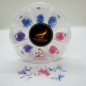 Extensions de cils pré-faits en éventail, en poils synthétiques PBT coréens, naturels et longs, en plateau mixte, courbures CC/DD/M/L, faits à la main, logo personnalisé - Product Image 5