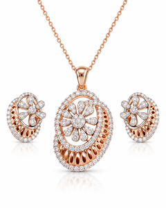 Juego de pendientes con colgante floral de diamantes naturales en oro rosa macizo de 14k, joyería de boda para mujer, estilo romántico, forma ovalada, color G, vs2 - Product Image 1