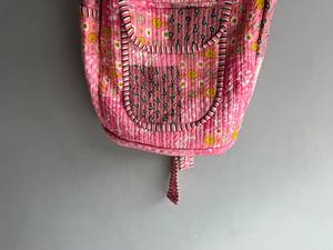 Sac à dos en coton rose patchwork, motif floral bohème, fermeture éclair, dos souple, sangle détachable, pour l'école des filles, CADEAU POUR ELLE - Product Image 3
