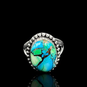 Bague en argent sterling 925 Peacock Dahlia Turquoise, vente en gros, faite à la main, ovale, avec pierre précieuse bleu-vert cabochon, pour femme - Product Image 1