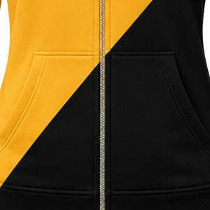 Sudadera con capucha para mujer, personalizada, dorada y negra, con 2 paneles cruzados, cremallera completa, bloques de color, manga larga, informal, universitaria, deportiva - Product Image 6