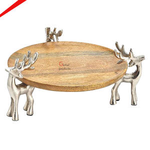 Plateau de service rond en bois écologique avec support en aluminium, design 2026, idéal pour les mariages - Nouveauté très demandée - Product Image 1