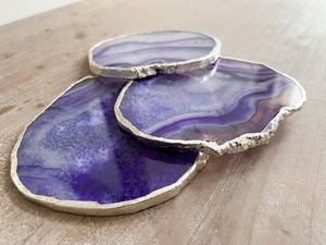 Customized Purple <b>Agate</b> Stone <b>Coaster</b> Irregular Shape Bohemian Design Tea <b>Coaster</b> For table Home Decor Hotel Restaurant Use UO - Product Image 2