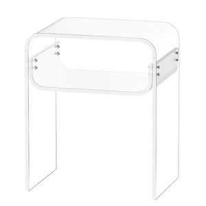 Modern Rectangle Acrylic 2-Tier Side Table Clear <b>Bedside</b> Storage <b>Shelf</b> & End Desk Thick Transparent Nightstand - Product Image 1