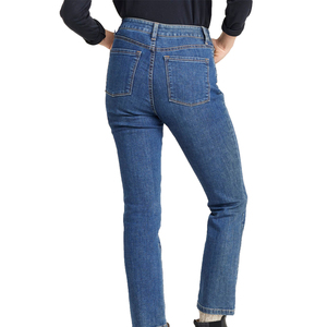 Jean en denim taille haute pour femme, coupe skinny droite, délavage moyen, longueur intégrale, couleur unie, respirant, en coton, pour l'automne - Product Image 3