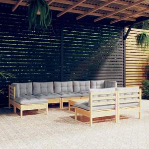 Ensemble de salon de jardin 10 pièces en pin massif gris avec collection de meubles durables et élégants en 100 % polyester - Product Image 1