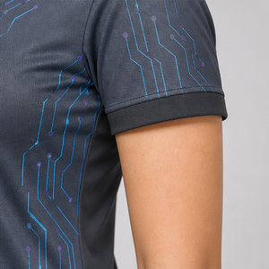 Custom Charcoal Blue Circuit Line Womens <b>Mandarin</b> <b>Collar</b> Polo <b>Shirt</b> Quick Dry Breathable Short Sleeve Uniform WPS-0840 - Product Image 6