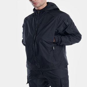 Custom Logo <b>Black</b> Latest Zipper Waterproof Breathable <b>Windbreaker</b> Elastic Cuff Mesh Lining Hooded Men's 2-In-1 Lightweight - Product Image 2