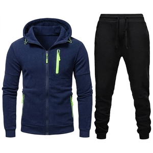 Conjunto Deportivo con Capucha para Hombre, Color Sólido, Manga Larga, Cierre de Cremallera, Ropa Casual de Otoño, Material de Poliéster y Algodón, Corte Regular - Product Image 4