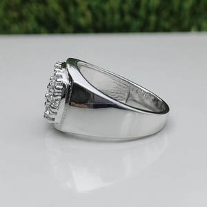 Round Cut Moissanite Diamond <b>Statement</b> <b>Ring</b> 925 Sterling Silver Rhodium Plated Pinky <b>Ring</b> for Men Iced Hip Hop Cluster Jewelry - Product Image 3