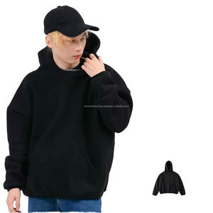Sweat à capuche streetwear noir uni brodé pour homme, en coton épais, coupe oversize, modèle Spider, essentiels pour fabricants - Product Image 4