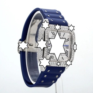 NYC DIAMOND EMPIRE Montre automatique de luxe à cadran carré en acier inoxydable avec bracelet en cuir bleu et chiffres romains, cadran de 41 mm - Product Image 2