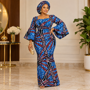 Blue Red African Wax Print Ankara Fabric Abstract Geometric Pattern Textile for Women Dresses Fashion Sewing - Product Image 2