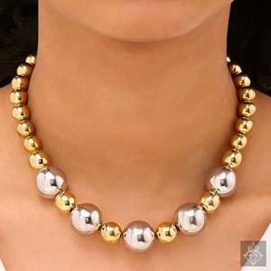 PRAO Collar llamativo de oro y plata antideslustre Collares de moda - Product Image 3
