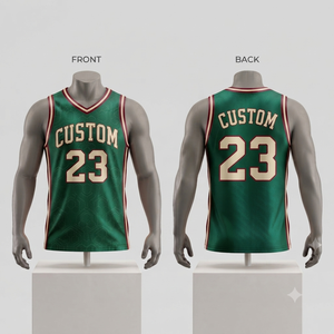 Maillot de basket vert personnalisé pour homme, col en V, sans manches, imprimé par sublimation, débardeur en maille respirante, taille adulte, numéro d'équipe 23 - Product Image 1