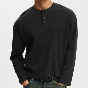 <b>Men's</b> Olive Green <b>Henley</b> <b>Long</b> <b>Sleeve</b> Knitted T-Shirt Regular Fit Button Up Collar Casual Autumn Wear - Product Image 5