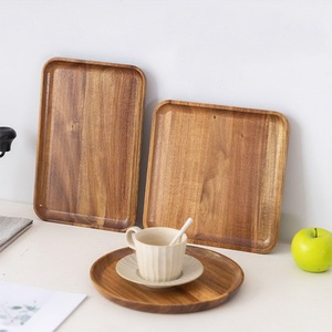 Juego de 3 Bandejas de Servir de Madera Maciza con Diferentes Formas, Bandeja de Lujo para Desayuno, Té, Café, Otomana, Plato de Exhibición para el Hogar y Hoteles - Product Image 1