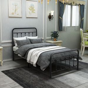 Letto a piattaforma in metallo nero stile vittoriano, misura Twin, con testiera, pediera e contenitore sotto il letto, non necessita di rete a molle - Product Image 2