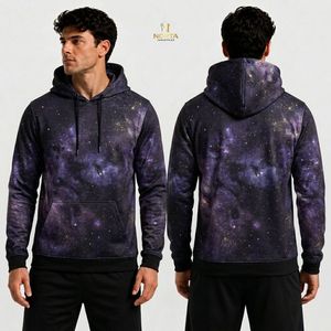 <b>Purple</b> Galaxy Nebula Sublimation Fleece Hoodie Cosmic Winter Streetwear Hooded Pullover - Product Image 3