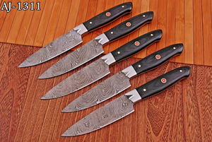 Juego de cuchillos para carne de acero de Damasco hechos a mano con mango de cuerno, filo biselado y espiga recta de 9 pulgadas, 3 años de garantía, OEM/ODM personalizable - Product Image 6