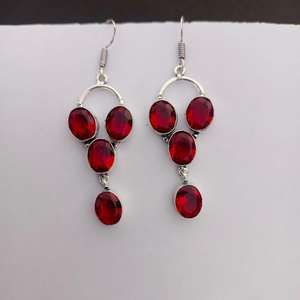 Boucles d'oreilles en grenat rouge, en argent Sterling 925, bijoux faits à la main, cadeau pour femmes, anniversaire, cristal Unique - Product Image 1