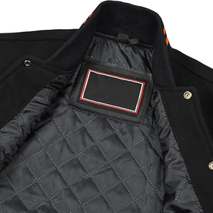 <b>Men's</b> Black Orange Varsity <b>Jacket</b> PU Leather Sleeve Casual <b>Baseball</b> Coat Turn-down Collar Button Closure Autumn Wear - Product Image 5