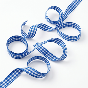 ริบบิ้นผ้ากรอสเกรนลายตารางสีน้ำเงินขาวขนาด 15 มม. จากนีลกามาล อินดัสทรีส์ ขายส่งสำหรับบรรจุภัณฑ์เบเกอรี่และโบว์ติดผม - Product Image 1