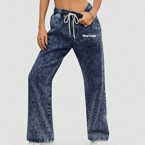 Hot Selling Fashionable Heavyweight Elastic Waist Acid Washed Sweatpants Breathable <b>straight</b> <b>Leg</b> Wide Bottom <b>Joggers</b> - Product Image 4