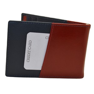 Cartera con Clip para Dinero de Cuero Genuino para Hombre, Diseño de Patchwork, Minimalista, Porta Tarjetas de Crédito, Rojo y Azul Marino - Product Image 2