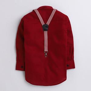 Chemise de soirée unie Polka Tots avec nœud papillon en bois et jarretelles rayées-Rouge - Product Image 2