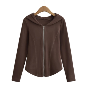 Sweat à capuche décontracté pour femme, 100 % coton, haute qualité, hiver, fermeture éclair intégrale, logo sur le devant, col roulé, anti-boulochage, respirant - Product Image 1