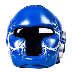 Protège-tête de boxe en cuir PU bleu avec motif craquelé, équipement de protection pour adultes unisexe, fermeture auto-agrippante - Product Image 1