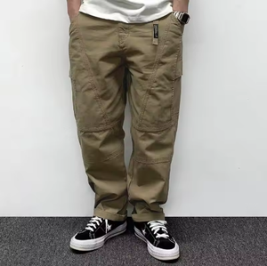 Pantalon cargo multi-poches pour homme, style rétro, couleur unie, coupe ample, avec boutons et sangle élastique, décontracté, pour l'automne - Product Image 1