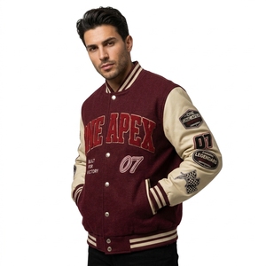 Premium Maroon Cream <b>Racing</b> <b>Jacket</b> Custom Motorsport Letterman <b>Jacket</b> Leather Sleeve Streetwear Bomber - Product Image 2