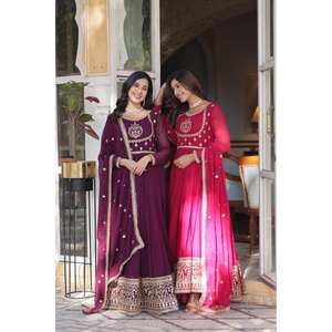 Designer Polyester Gown for Parties <b>Sequins</b> Embroidered Salwar Kameez with Stylish Look - Product Image 4