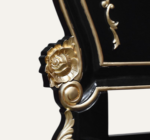 Meubles de chambre à coucher de luxe européens classiques en bois de mahogany massif sculpté à la main, taille king, confortables et durables, finition noir et or - Product Image 4