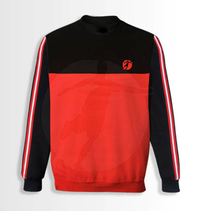 Sudadera de Punto con Bloques de Color Rojo y Negro para Hombre, Cuello Redondo, Corte Regular, Estampado por Sublimación, Transpirable, Estilo Casual de Otoño - Product Image 1