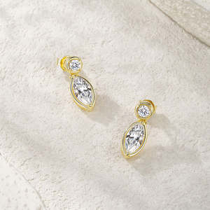 Pendientes de Plata de Ley S925 con Moissanita, Diseño Geométrico de Dos Niveles, Estilo Marquesa, para Aniversario de Bodas, para Mujer - Product Image 4