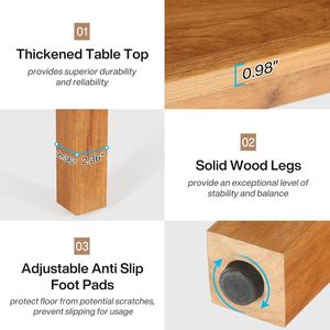 Tavolo da Pranzo Quadrato per 4 Persone con Gambe in Legno, Stile Rustico, Tavolo da Cucina in Legno per Soggiorno, Tavoli da Pranzo Artigianali - Product Image 6