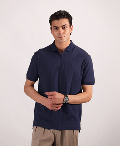 Polo de Algodón Azul Marino para Hombre, Manga Corta, Corte Regular, Color Sólido Informal, Tejido de Punto Transpirable - Product Image 3