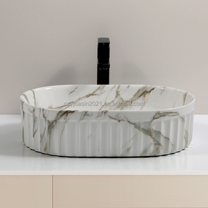 Évier de vasque en céramique de style hôtel de luxe Cuvette de bain imprimée par transfert d'eau personnalisable Lavabo en céramique de salle de bain OEM - Product Image 2