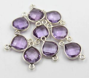 Conector de Plata de Ley 925 con Amatista Púrpura Natural: Piedra en Forma de Corazón Facetada, Tamaño de la Piedra 8X9MM, Tamaño del Conector 15MM - Product Image 2