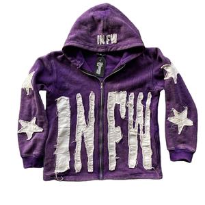 Personnalisé poids lourd lavage à l'acide Vintage sweat-shirt hommes broderie en détresse appliques déchirures coupe coudre soleil fondu à capuche vêtements d'hiver - Product Image 1