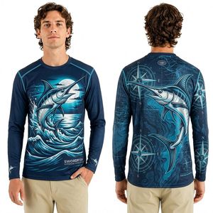 เสื้อตกปลาแบบซับลิเมชั่น 220 GSM ป้องกันขนร่วง ลายกราฟิกโรงเรียนปลาทูน่าสไตล์ชนเผ่าแบบมืออาชีพ - Product Image 6