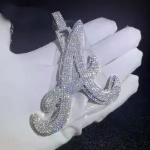 Pendentif personnalisé en moissanite véritable de 2,30 carats, coupe ronde, plaqué or blanc 14 carats, argent sterling, pour femme, style hip-hop - Product Image 2