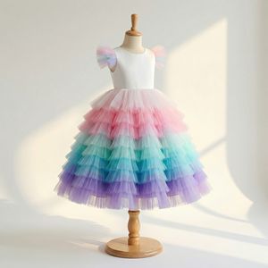 ชุดเดรสเด็กผู้หญิงลายยูนิคอร์นสีรุ้ง ผ้าทูลล์ แขนกุด สำหรับงานปาร์ตี้เจ้าหญิง งานวันเกิด งานแต่งงาน หรือเป็นชุดเพื่อนเจ้าสาว - Product Image 3